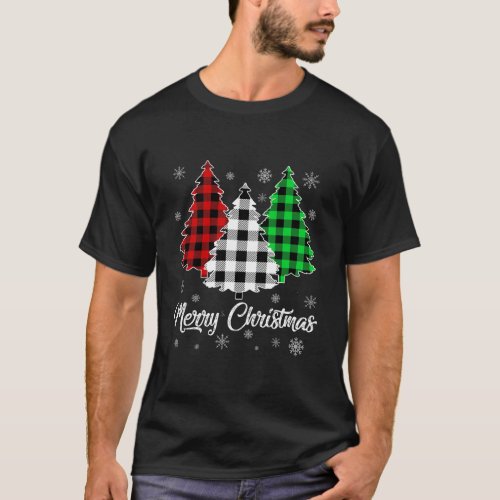 Christmas Tree Santa Buffalo Plaid Print Merry Chr T_Shirt