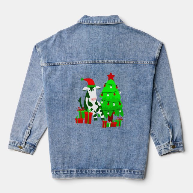 christmas tree santa claus cow  denim jacket (Back)