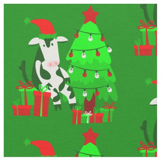 christmas tree santa claus cow  fabric