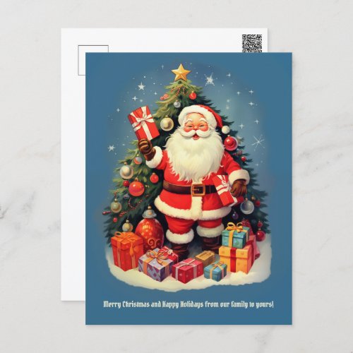 Christmas Tree Santa Claus Gifts Vintage Holiday Postcard