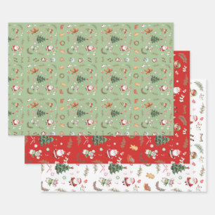 Christmas Tree Santa cute character holiday design Wrapping Paper Sheets