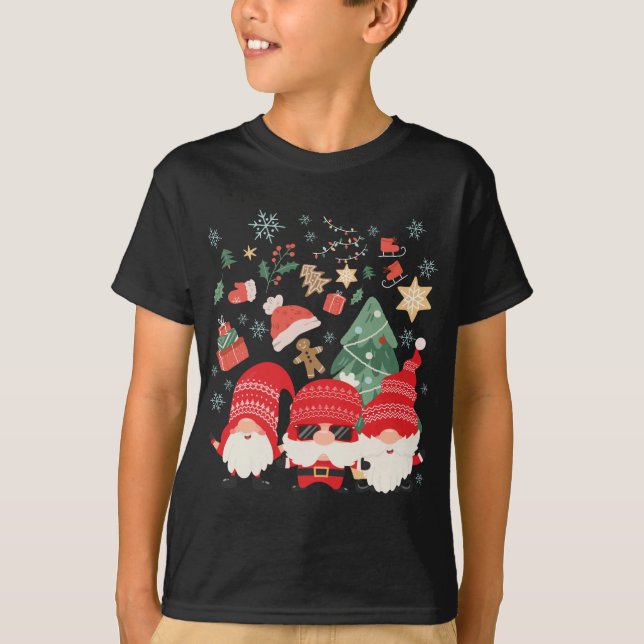 Christmas Tree Santa Hat Funny Gnomes Santa Xmas T-Shirt (Front)
