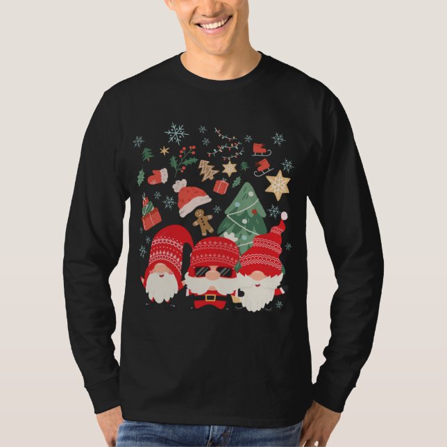Christmas Tree Santa Hat Funny Gnomes Santa Xmas T-Shirt (Front)