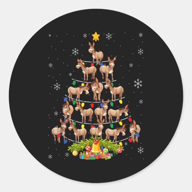 Christmas Tree Santa Hat Lights Xmas  Classic Round Sticker (Front)