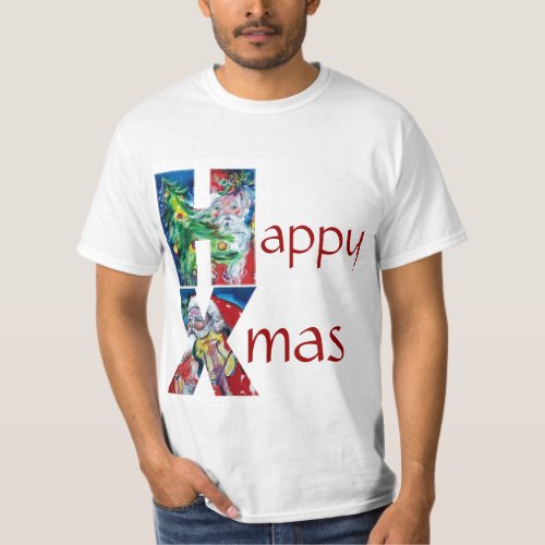 CHRISTMAS TREE SANTA  PLAYING VIOLIN XMAS MONOGRAM T_Shirt