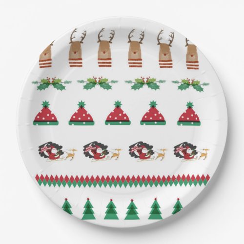 Christmas Tree Santa Reindeer Presents Red Green Paper Plates