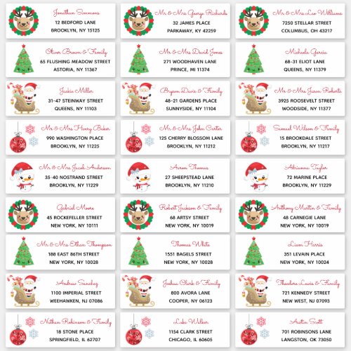 Christmas Tree Santa Snowman Family Address Label