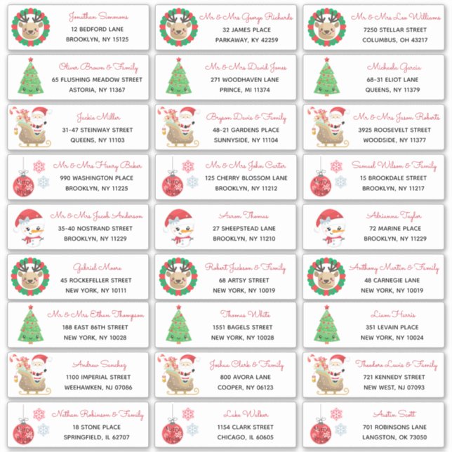 Christmas Tree Santa Snowman Family Address Label (Front)
