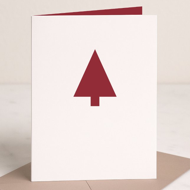 Christmas Tree | Scandi Minimalist Simple Burgundy Holiday Card (Personalize your folded Christmas card for minimal Scandi-inspired charm)