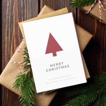 Christmas Tree | Scandi Minimalist Simple Burgundy Holiday Card by GuavaDesign at Zazzle