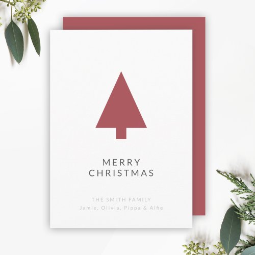 Christmas Tree  Scandi Minimalist Simple Burgundy Holiday Card