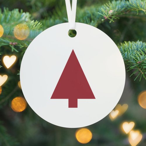 Christmas Tree  Scandi Minimalist Simple Burgundy Metal Ornament