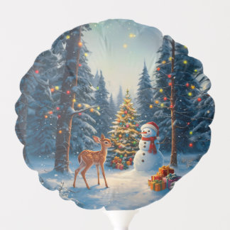 Christmas Tree Scene Cute Deer Fawn Snowman Balloon