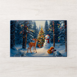 Christmas Tree Scene Cute Deer Fawn Snowman HP Laptop Skin