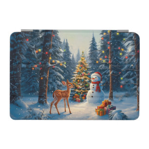 Christmas Tree Scene Cute Deer Fawn Snowman iPad Mini Cover
