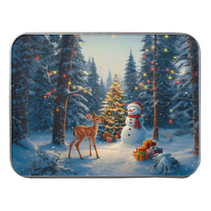 Christmas Tree Scene Cute Deer Fawn Snowman Jigsaw Puzzle
