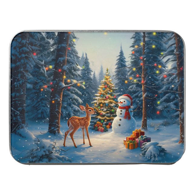 Christmas Tree Scene Cute Deer Fawn Snowman Jigsaw Puzzle (Case Horizontal)