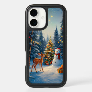 Christmas Tree Scene Cute Deer Fawn Snowman iPhone 16 Case