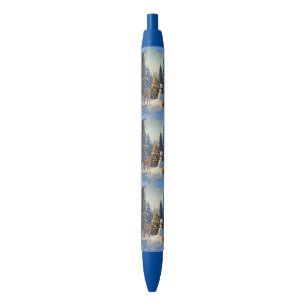 Christmas Tree Scene Cute Deer Fawn Snowman Pen