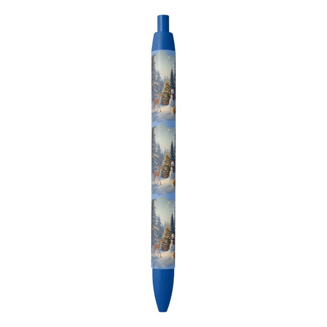 Christmas Tree Scene Cute Deer Fawn Snowman Pen (Front Vertical)