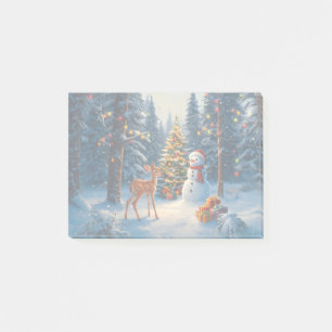 Christmas Tree Scene Cute Deer Fawn Snowman Post-it Notes