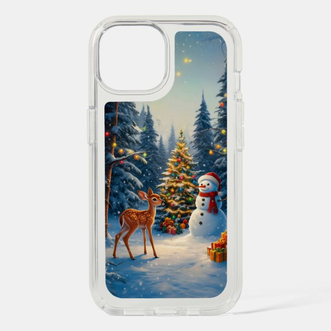 Christmas Tree Scene Cute Deer Fawn Snowman Speck iPhone Case (Front)