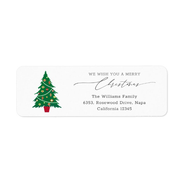 Christmas Tree Script Christmas Return Address Label (Front)