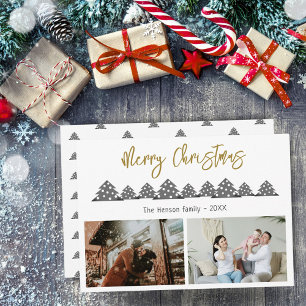 Christmas Tree Script Family 2 Photo Holiday Card