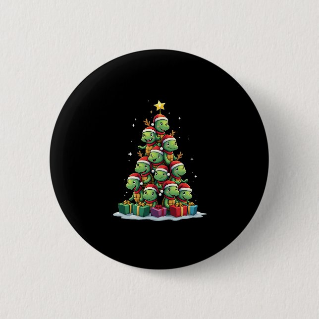 Christmas Tree Sea Turtle Turtles Tortoise T-Shirt Button (Front)