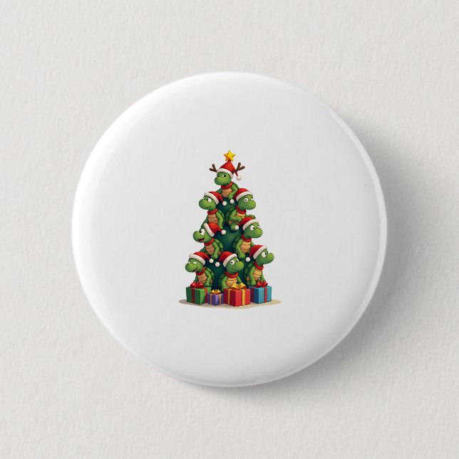 Christmas Tree Sea Turtle Turtles Tortoise T-Shirt Button (Front)