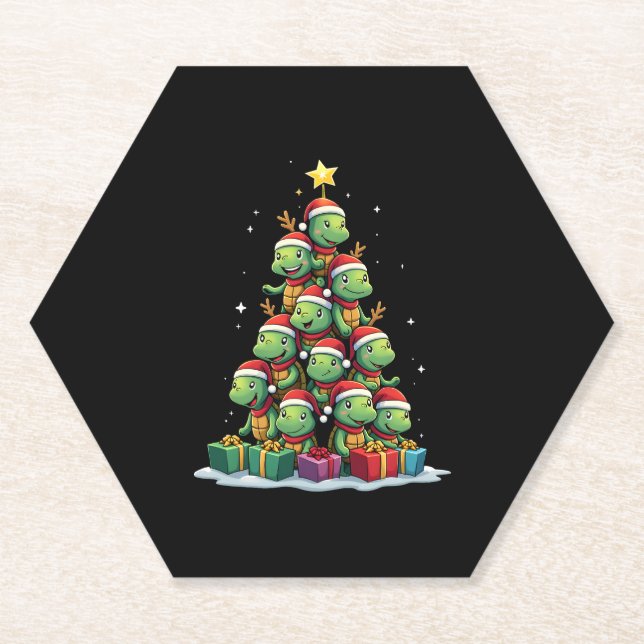 Christmas Tree Sea Turtle Turtles Tortoise T-Shirt Paper Coaster (Front)