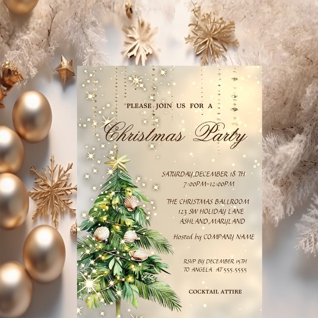 Christmas Tree Seashells Christmas Party Invitation (Creator Uploaded)