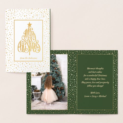 Christmas Tree Shape Calligraphy Custom Photo  Foil Card