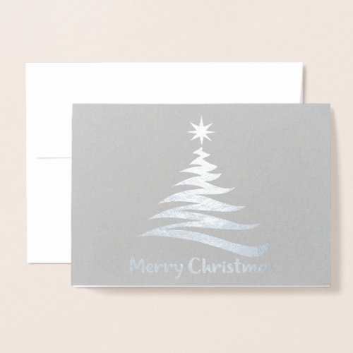 Christmas Tree Shape _  Silver Foil Greeting Card