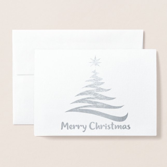 Christmas Tree Shape -  Silver Foil Greeting Card (Front With Envelope)