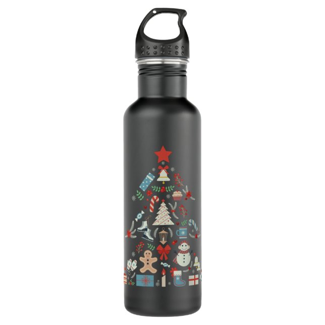 Christmas Tree Shape With Snowman And Ornaments  9 Stainless Steel Water Bottle (Front)