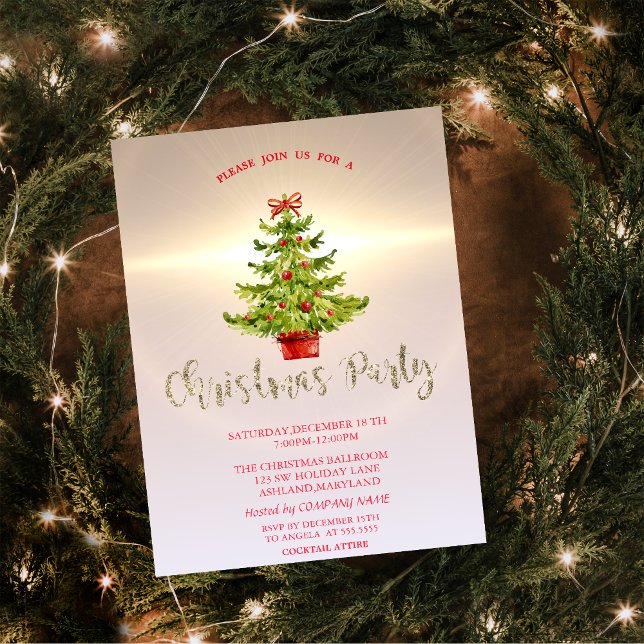 Christmas Tree,Shiny  Company Christmas Party Invitation (Creator Uploaded)