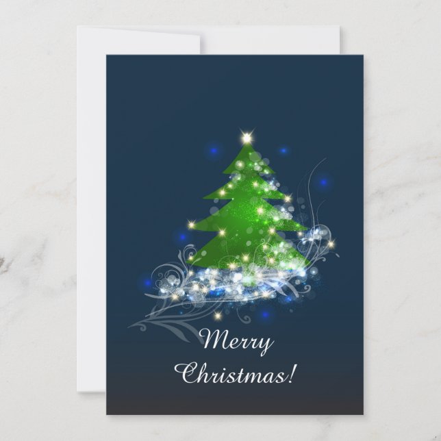 Christmas Tree Shiny Floral Gift Flat Holiday Card (Front)