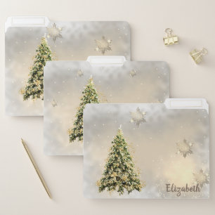 Christmas Tree,Shiny Gold Snowflakes- Personalized File Folder