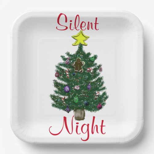 Christmas Tree Silent Night Paper Plates