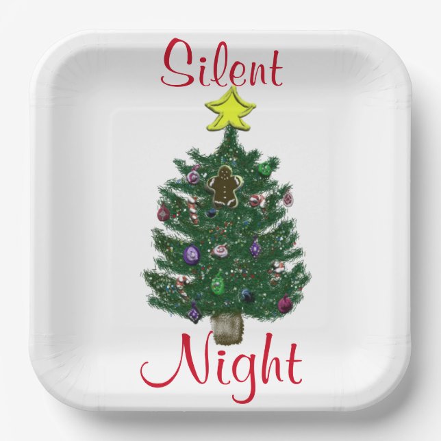 Christmas Tree Silent Night Paper Plates (Front)