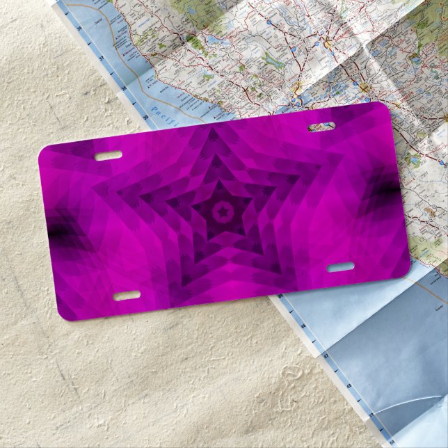 Christmas Tree Silhouette & Purple Star Gradient License Plate (In Situ)