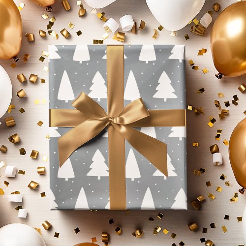 Christmas tree silhouette silver_grey wrapping paper