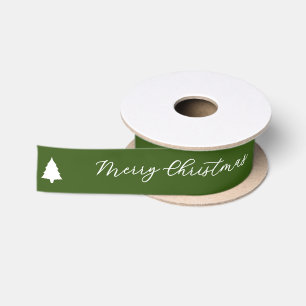 Christmas Tree Silhouettes And 3 Text Areas Green Satin Ribbon