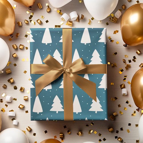 Christmas tree silhouettes teal wrapping paper
