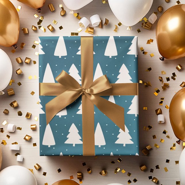 Christmas tree silhouettes teal wrapping paper (Creator Uploaded)