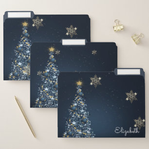 Christmas Tree,Silver Snowflakes,Blue File Folder