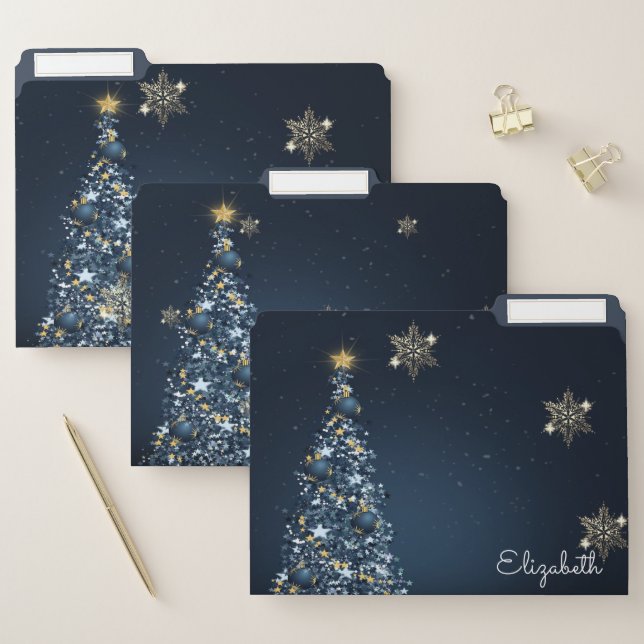 Christmas Tree,Silver Snowflakes,Blue File Folder (Set)
