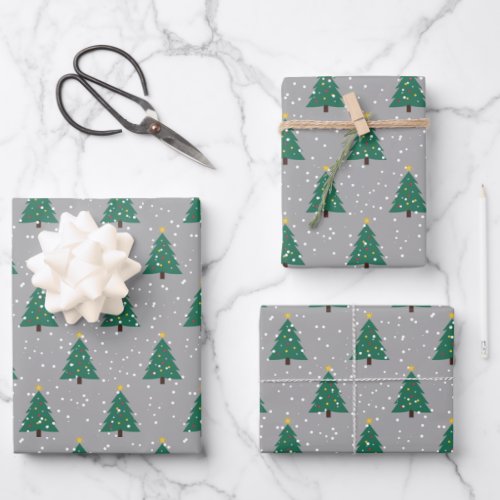 Christmas Tree Silver Wrapping Paper Sheets