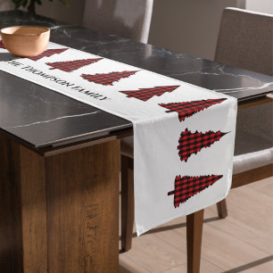 Christmas Tree Simple Cute Buffalo Check Pattern Short Table Runner